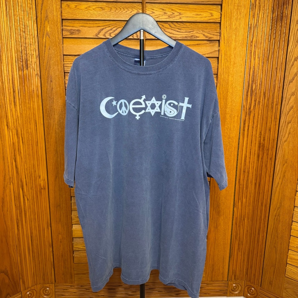 Vintage Chroma Zone Mens Coexist Graphic T-Shirt Navy Blue Cotton Size 2XL